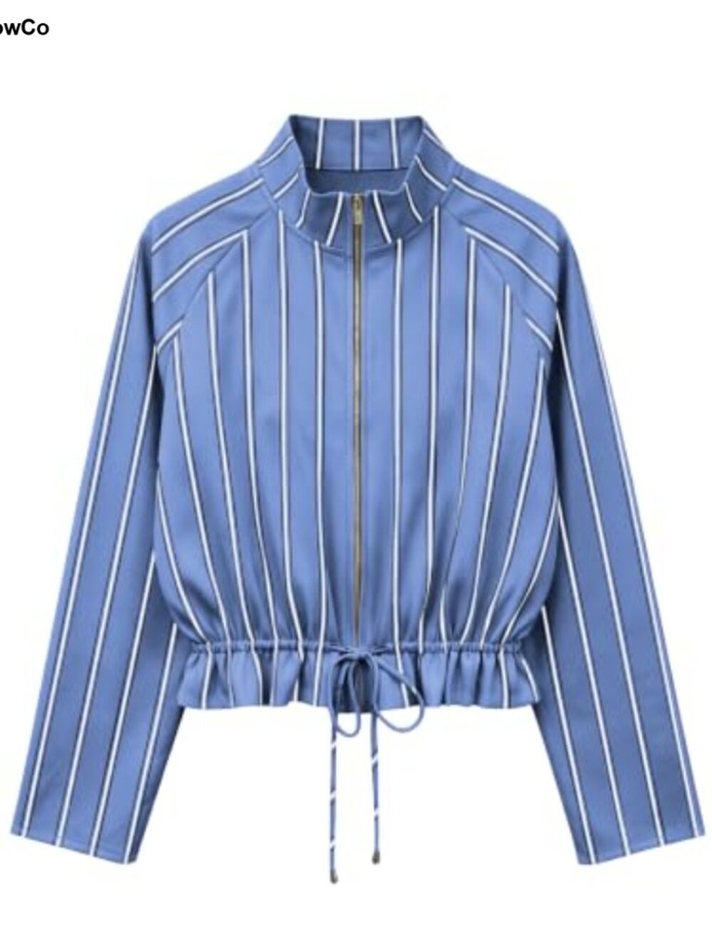Women's Zip Up Cropped Lightweight Jacket Casual Striped Stand Collar